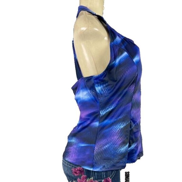 Swimsuit For All 14 Purple-Blue Splash Print Open Strap Back Swim Tankini Top - Picture 3 of 6